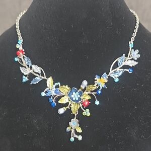 Multicolor Floral Crystal Statement Necklace - Women Jewelry
